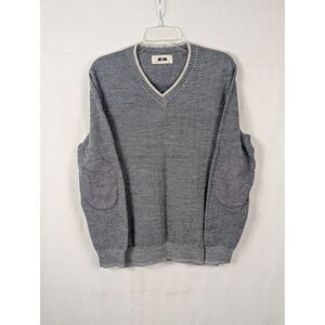 Joseph Abboud Herringbone Wool Sweater Blue/White Zig Zag Men's Size Large